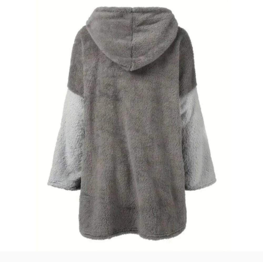 Yes, I'm cold ME 24:7 Grey Black Hoodie Sherpa Teddy Pullover Sweatshirt Large - Picture 8 of 9